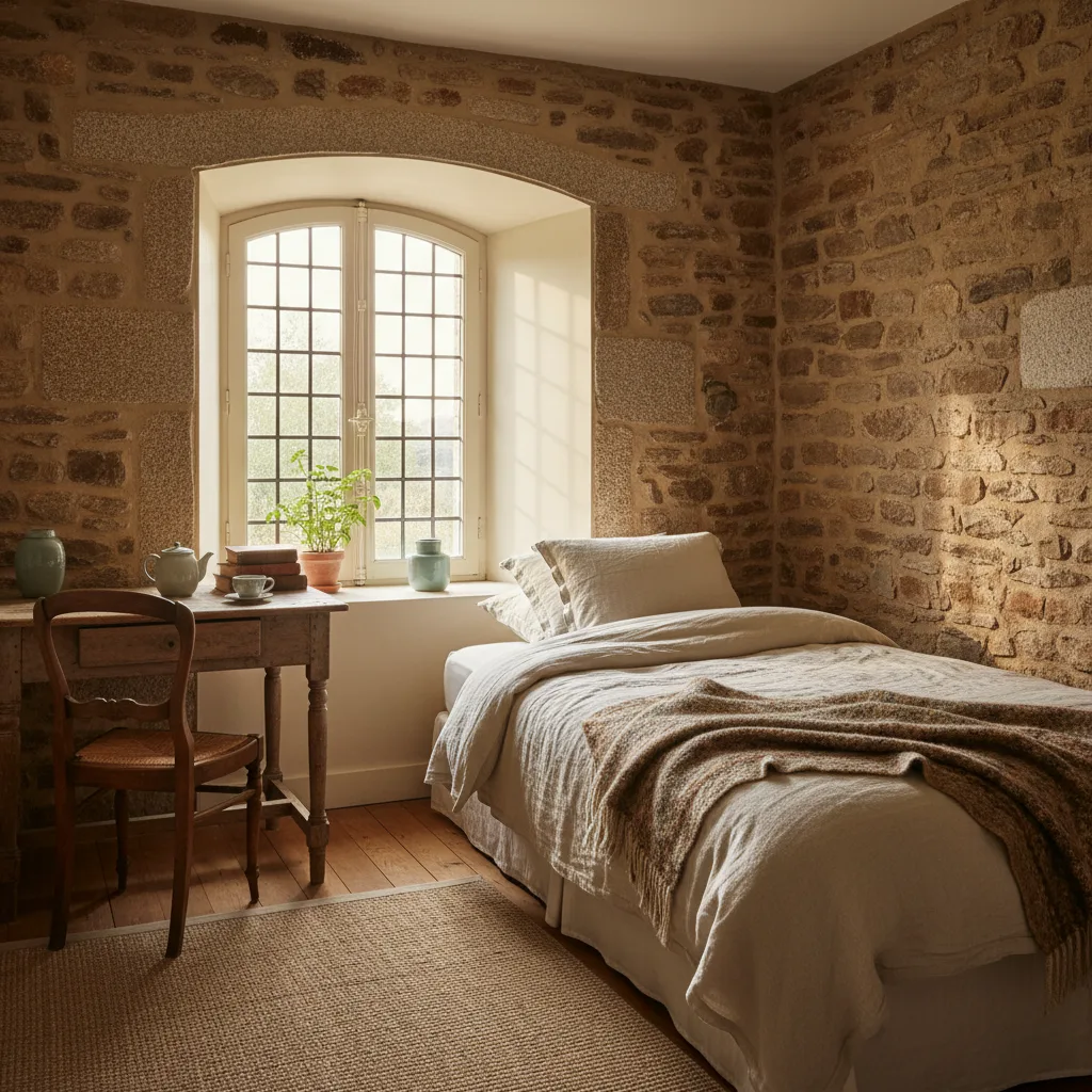 Chambre lumineuse dans une maison en pierre rénovée