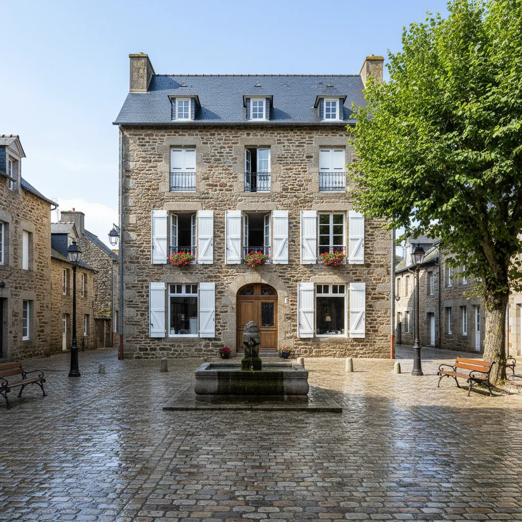 Façade d’un immeuble en pierre rénové en centre-bourg